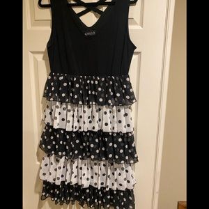 Saopaulo Black and White Poka-Dot and Ruffle Dress